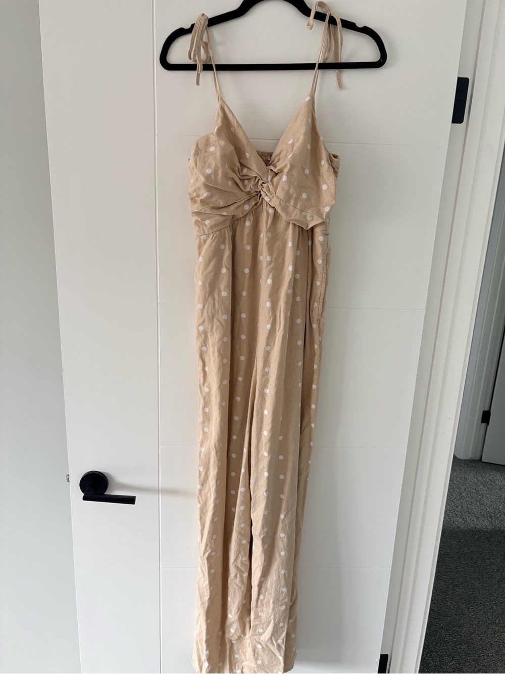 Old Navy Beige Polka Dot Tie-Front Jumpsuit